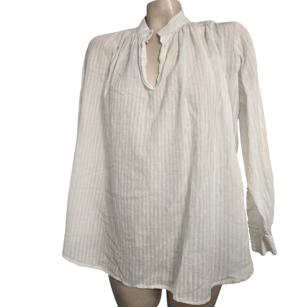 Laurence Bras White Cotton Gauze Tunic Top Split Neck Summer Size 36 Luxury